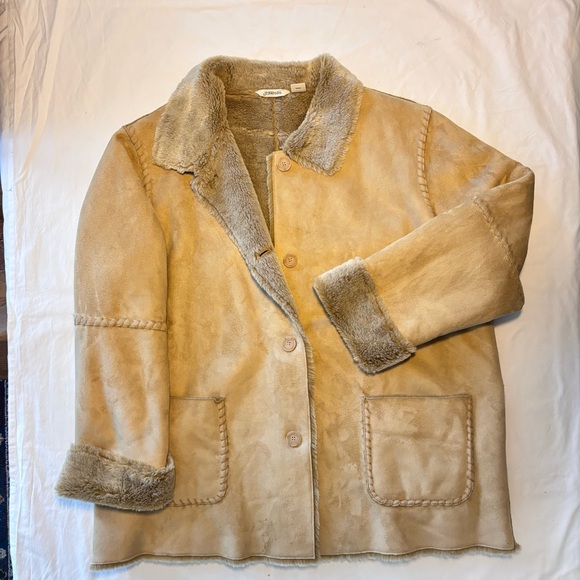 St. John's Bay tan faux suede and faux shearling coat - Picture 1 of 6